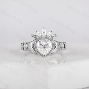 Claddagh Ring, Heart Shape Moissanite Claddagh Ring, Celtic Knot Ring, Irish Crown Heart Ring, Moissanite Heart Ring, Gold Hand Ring image 9