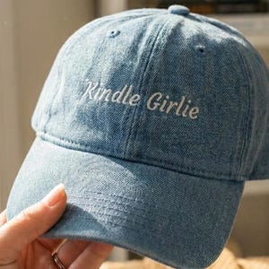 Kindle Girlie Embroidered Denim Hat | Bookish Baseball Cap | Book Lover Gift | Reader Accessories