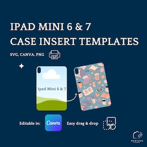 Ipad Mini Insert Template Bundle | IPAD mini 6th & 7th Gen Clear Case Insert | Printable Canva Template | Ipad Skin Template DIY | png, svg