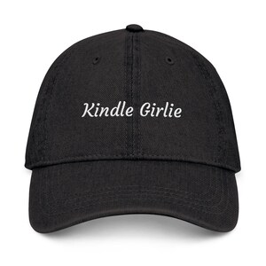 Kindle Girlie Embroidered Denim Hat | Bookish Baseball Cap | Book Lover Gift | Reader Accessories Black