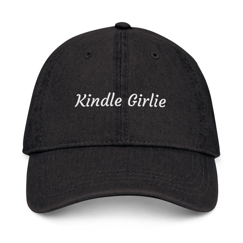Kindle Girlie Embroidered Denim Hat | Bookish Baseball Cap | Book Lover Gift | Reader Accessories Black