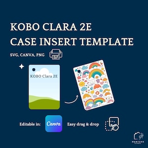 Pacchetto di modelli di inserti Kobo / KOBO Clara 2E / Inserto per custodia trasparente Kobo / Modello Canva stampabile / Modello skin Kobo fai da te / png, svg