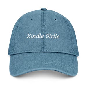 Kindle Girlie Embroidered Denim Hat | Bookish Baseball Cap | Book Lover Gift | Reader Accessories Blue