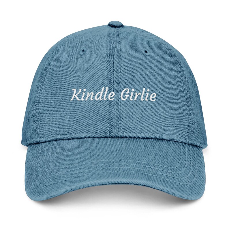 Kindle Girlie Embroidered Denim Hat | Bookish Baseball Cap | Book Lover Gift | Reader Accessories Blue