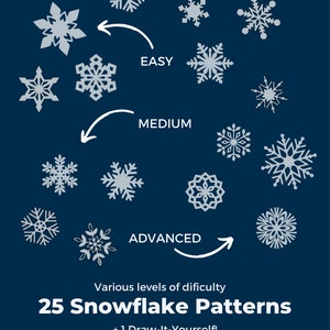25 Paper Snowflake Printable Template Pattern | Instant Download Christmas Window Decor ...