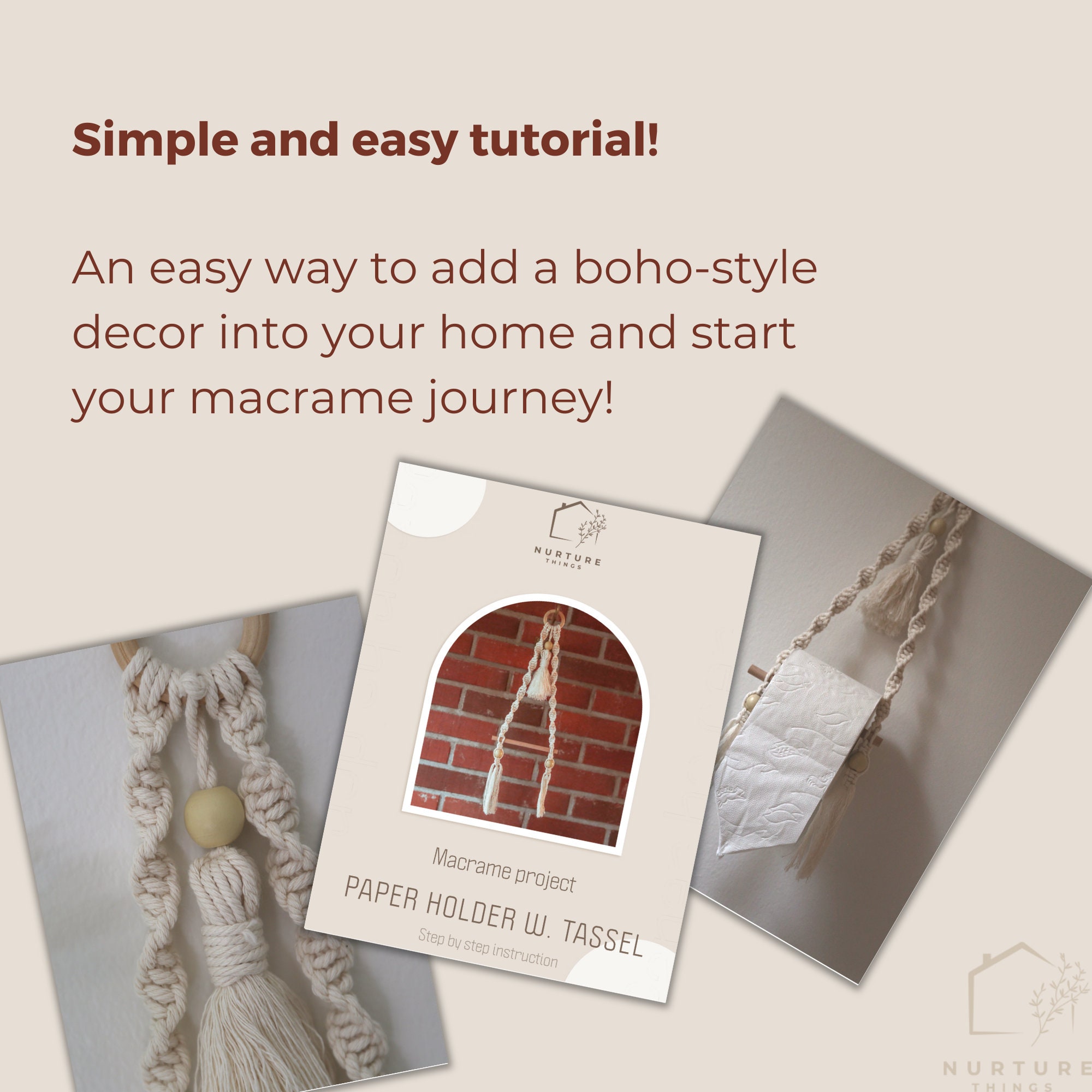 Macrame Paper towel Holder Pattern PDF Video, Beginner Friendly DIY