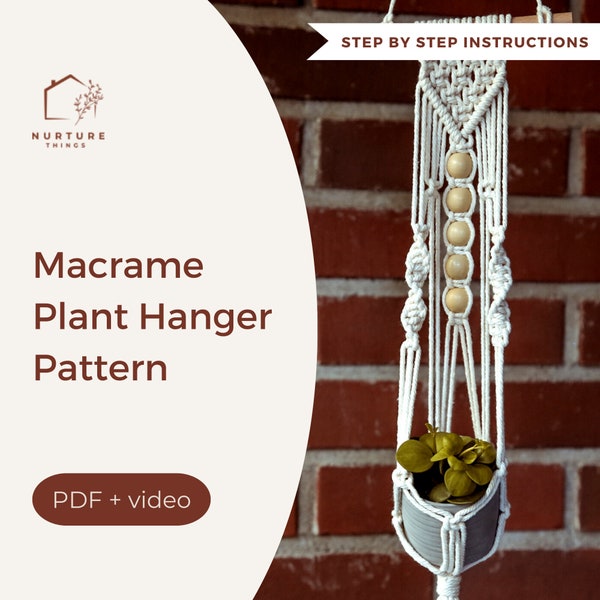 Macrame Plant Hanger Pattern PDF + video / Beginner pot hanging / Step by Step DIY Macrame, Digital Download, Plant Holder Instruction