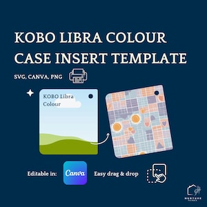 Pacchetto di modelli di inserti Kobo / KOBO Libra 2 Colour / Inserto per custodia trasparente Kobo / Modello Canva stampabile / Modello skin Kobo fai da te / png, svg