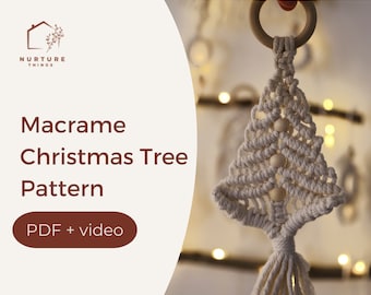 マクラメクリスマスツリーオーナメント PDF パターン: ボヘミアン風ウィンターデコレーション (デジタルダウンロード)