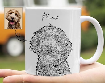 Custom Pet Portrait Mug: Personalized Line Drawing, Pet Memorial Gift