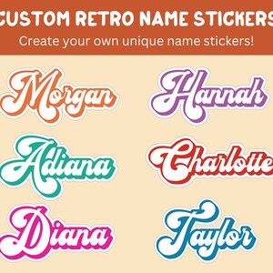 Custom Waterproof Retro Name Sticker Personalized Vinyl Stickers Rainbow Name Decal Personalized Gifts for Her Tumbler Laptop Vinyl Stickers