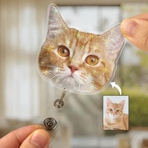 Custom Pet Portrait Photo Badge Reel, Hologram ID Holder for Nurse, Vet, Doctor, Teacher, Personalized New Pet Owner Gift for Dog Cat Lovers