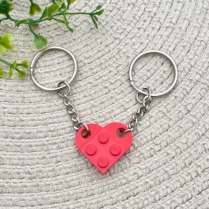 Matching Keychain Set Made with Genuine LEGO® Bricks, Matching Heart Keychains, Best Friend Gifts for Couple Valentine's Day Gifts for Him