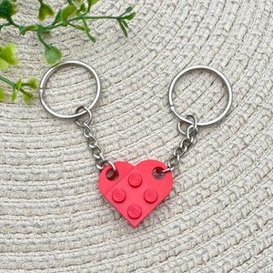 Matching Keychain Set Made with Genuine LEGO® Brick | Matching Heart Keychain | Anniversary Gift for Boyfriend Couple Christmas Gift for Him