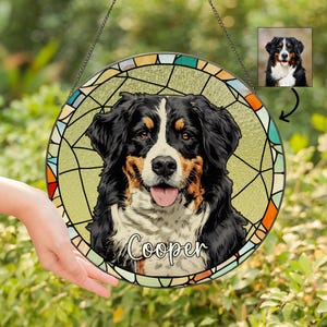 Personalized Pet Portrait Stained Glass Suncatcher Custom Pet Memorial Keepsake Pet Lover Gift Cartoon-Style Pet Portrait Window Suncatcher