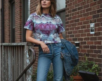 Blueberry Nebula Size Sz S Comfort Colors Cropped Tie Dye Tee Hand-Dyed Galaxy Shirt Cosmic Cloud Shirt Festival Purple Sky Tee Party Rave