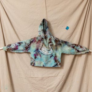 Boho Unique Kids Tie Dye Hoodie 11–12 Hand Dyed Swan Graphic Sweatshirt | Creative Beauty | Thrifted Zara Cotton Hoodie | OOAK Art Clothing