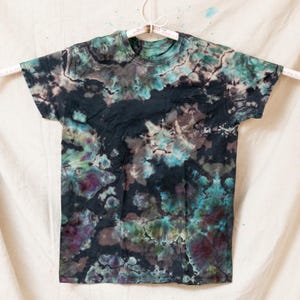 Black Opal 2 Hand Dyed Cotton Crew Neck Pocket T-Shirt Sz L Reverse Tie Dye Watercolor Rainbow Boho Hippie Artistic Gift Art Colorful Geode