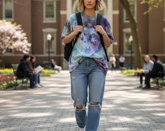 Hand Dyed Tie Dye T-Shirt | Purple Ice Dye Shirt | Unisex Adult XL | One of a Kind Boho Tee | Strawberry Collective