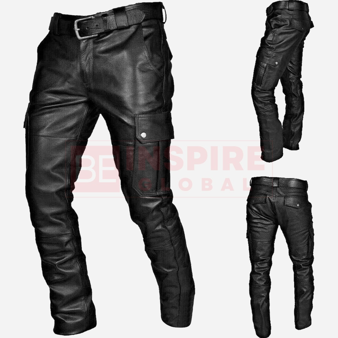 Mens Leather Pant Black Real Leather Cargo Style Pant With Etsy