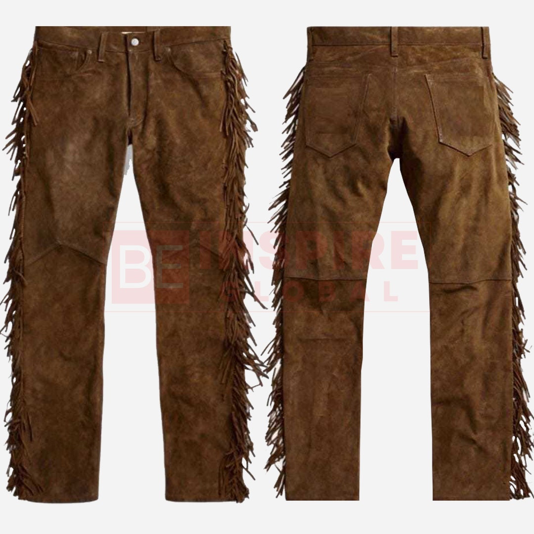 Mens Suede Pants Cowboy Western Style Suede Leather Pant With Etsy