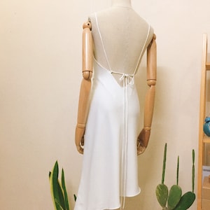 Satin Open Back Slip Dress in Off-White/ Ivory , White Cowl Satin Dress Bridal/ Bridesmaid Dress