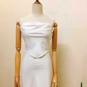 Satin Open Back Slip Dress in Off-White/ Ivory , White Cowl Satin Dress