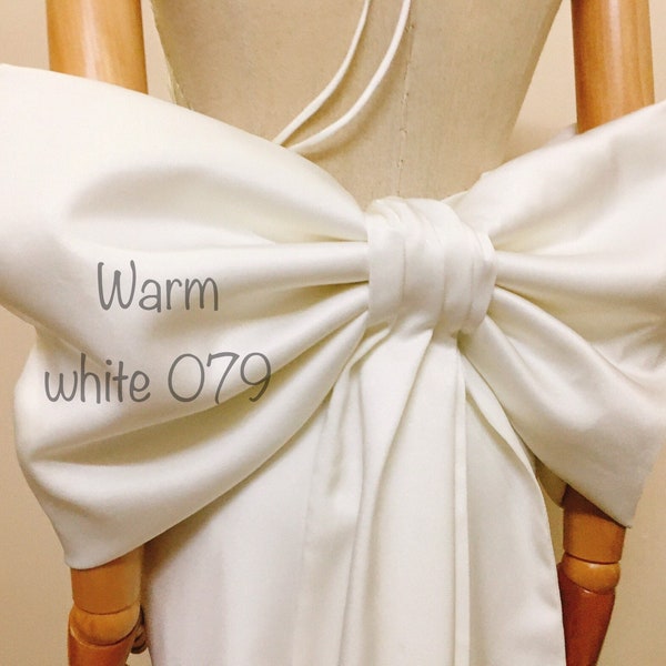 Custom Detachable wedding bow in the back of bridal dress/ Design 3D warm White Long train bridal bow/  Abit shining kind of fabric bow