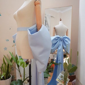 Detachable wedding bow in the back of bridal dress/ Design 3D White Long train bridal bow/ LightBlue Satin luxury belt bow