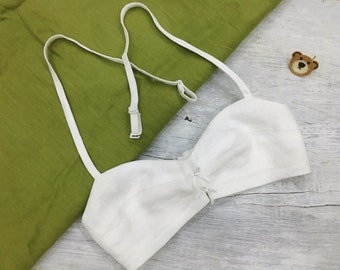 Linen Bra with Bows – Custom Size | White Full Coverage Bra | Summer Natural Fabric Lingerie | No See-Through | Handmade | YAN LE