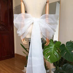 Detachable wedding bow in the back of bridal dress/ Design 3D White Long train bridal bow/ Warm White Organza luxury belt bow