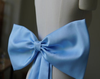 Detachable Light Blue Satin Wedding Bow: Bridal Dress Sash