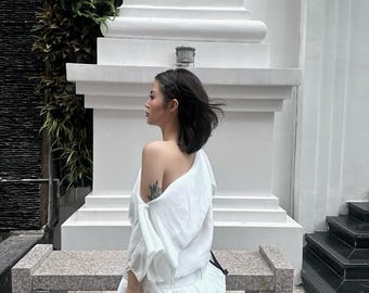 White Dress (2peices)  for party/cocktail, Mini skirt with bubbles hem . Crepe Fabric