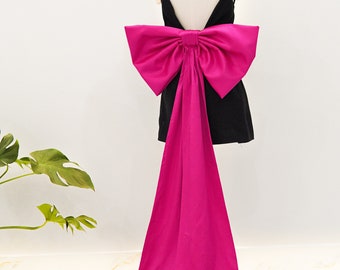 Magenta Pink Satin Wedding Bow: Detachable Bridal Dress Train