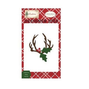 Antlers & Holly Metal Image Die Carta Bella Designer Die Cutters Holiday Winter Decor Paper Cutting Tool Card Making Scrapbooking Invitation
