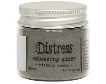 Tim Holtz Distress Embossing Glaze Hickory Smoke Grey Gray Neutral Embossing Powder 3D Texture Card Front Stamping Folder Layering Glitter