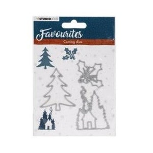 Winter Cabin Metal Cutting & Embossing Die Set Studio Light Wood Chimney Christmas Winter Holiday Cutters Paper Cut Outs Card Scrapbook DIY