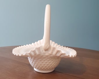 Vintage Fenton Hobnail Milchglas Korb Wuth Griff weiß Milchglas