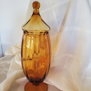 Vintage Empoil Amber Candy Dish With Lid Apothecary Footed Jar