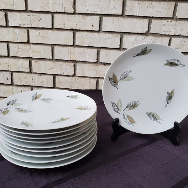 Noritake 5578 Large Dinner Plate Taupe and Black Leaves Teal Sage Green Gold Leaf Pattern listing for one Plate 10 available