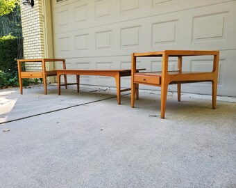 Vintage Leather Top Coffee Table End Table Set Mid Century Modern End Tables South Western Style Hyde Inlays