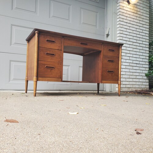 Mid Century Modern Alma Company Desk Walnut Office Desk Etsy