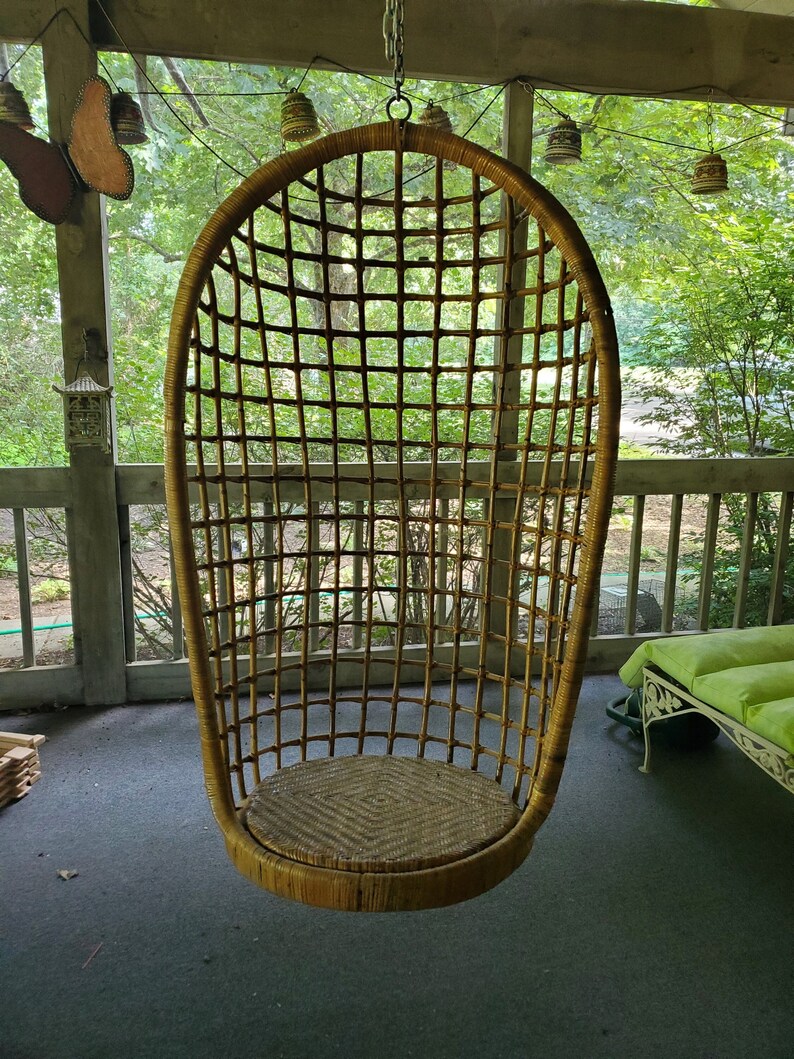 Vintage Rattan Egg Chair Mid Century Modern Hanging Egg Chair Etsy