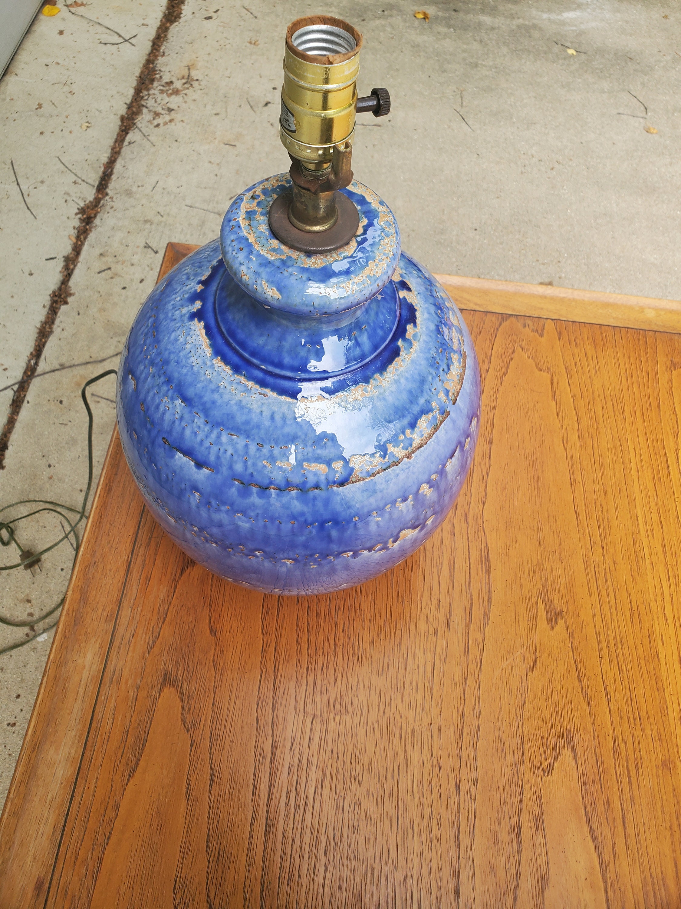 Vintage Blue Pottery Lamp Drip Glaze Finish Mid Century Modern Etsy