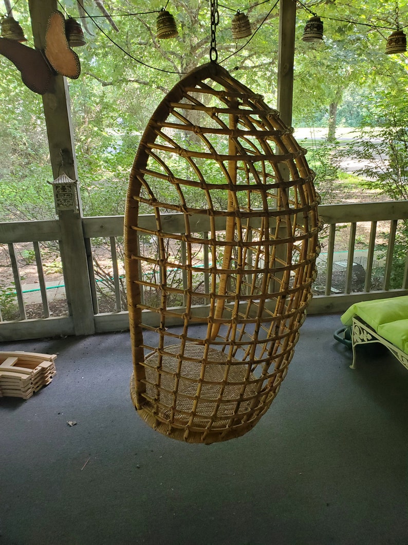 Vintage Rattan Egg Chair Mid Century Modern Hanging Egg Chair Etsy
