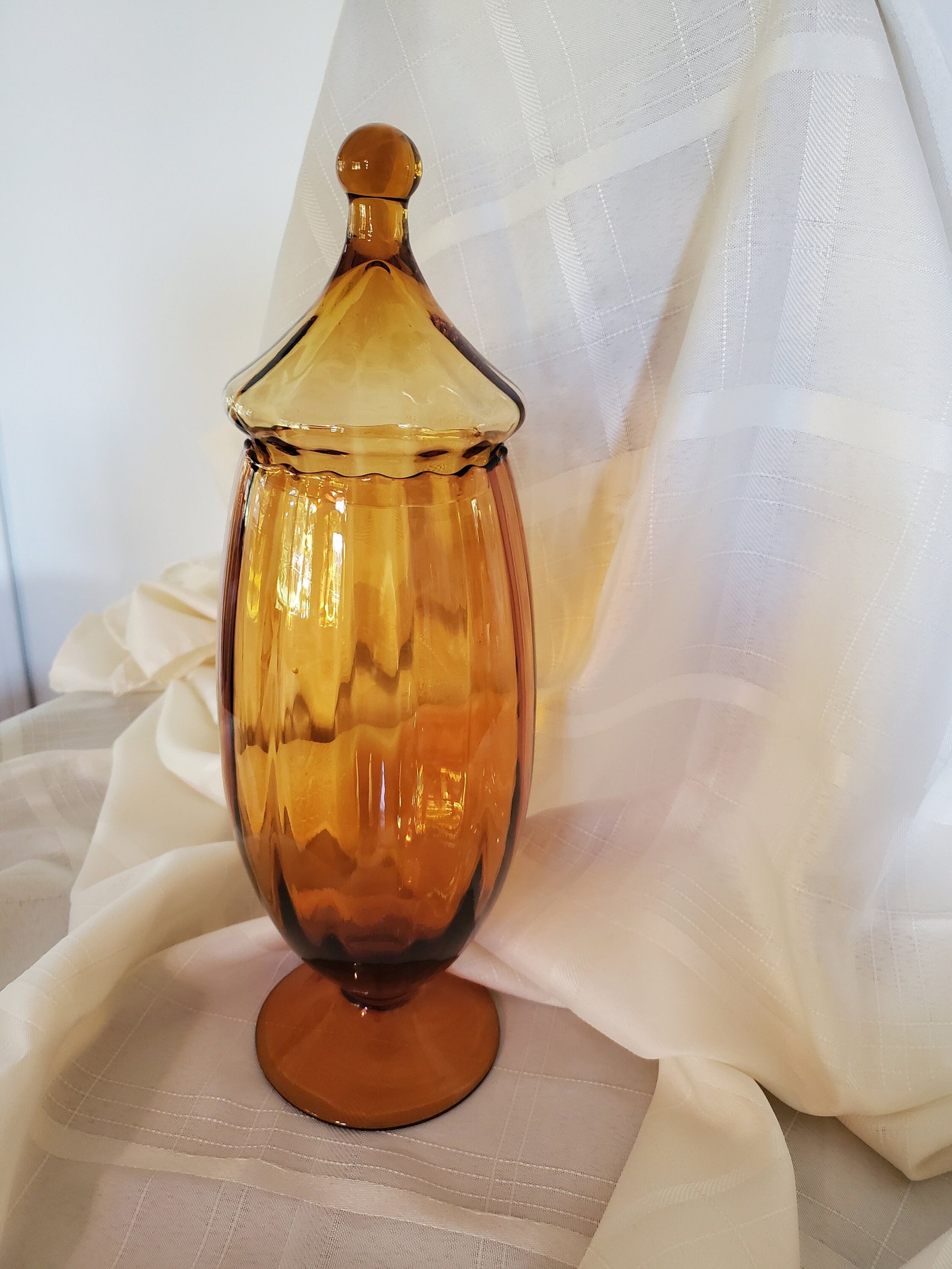 Vintage Empoil Amber Candy Dish With Lid Apothecary Footed Jar Etsy