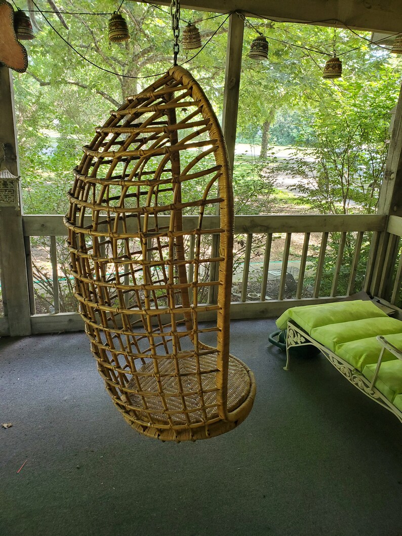 Vintage Rattan Egg Chair Mid Century Modern Hanging Egg Chair Etsy