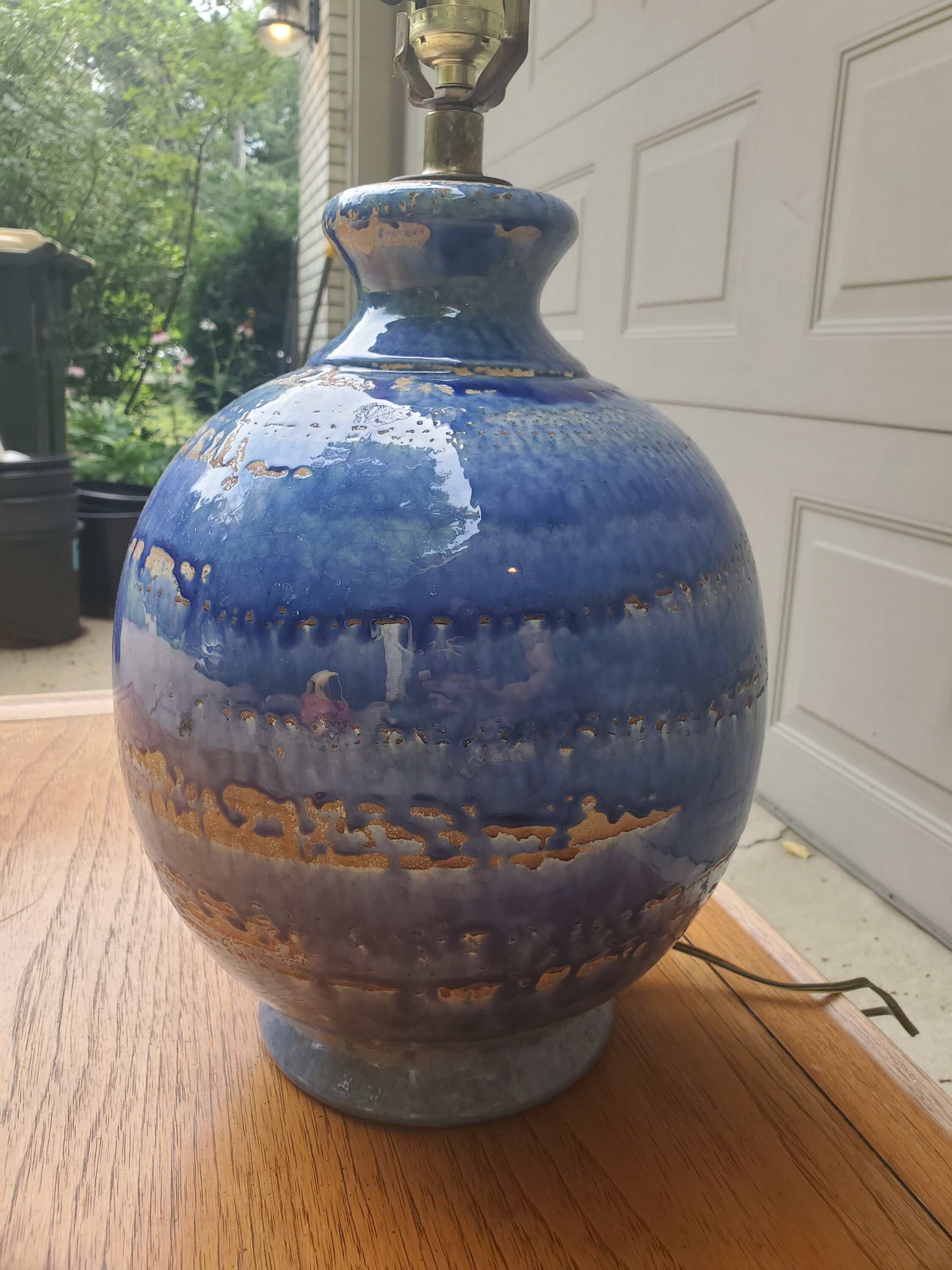 Vintage Blue Pottery Lamp Drip Glaze Finish Mid Century Modern Etsy