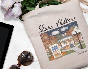 Gilmore Girls Stars Hollow Inspired Canvas Tote Bag | Town Square Fall Festival Cotton Tote | Lorelei and Rory Autumn | Gift for Friend