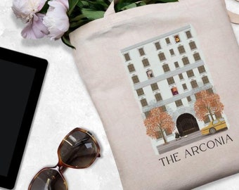 Only Murders in the Building Windows Inspired Canvas Tote Bag | Mabel, Charles & Oliver Art | New York Fall | Gift for Her | Gift for Friend